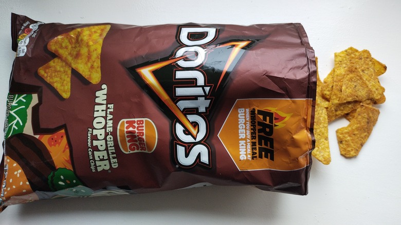 Burger king Flame Grilled Whopper Doritos packet and chip