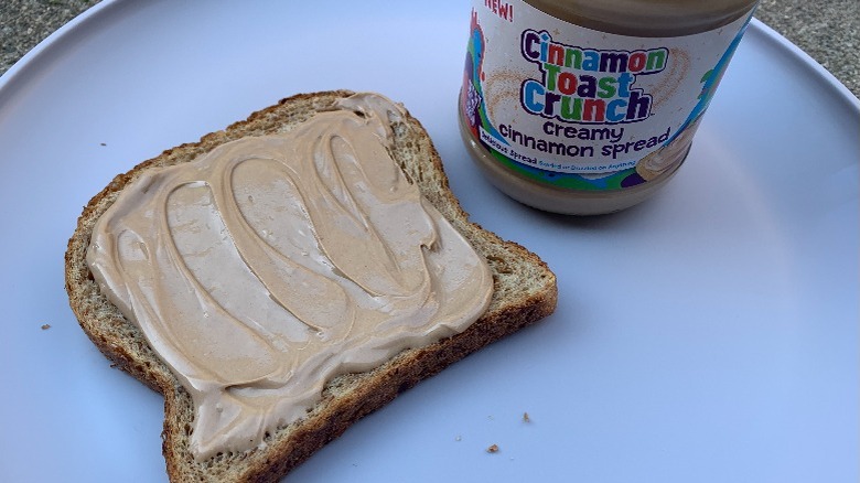 Toast with cinnamon spread on it