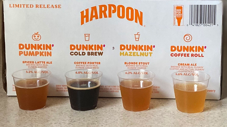 Each Harpoon Dunkin' beer poured by box