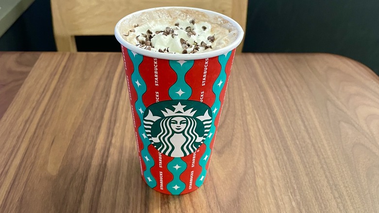 Festive cup of peppermint mocha latte