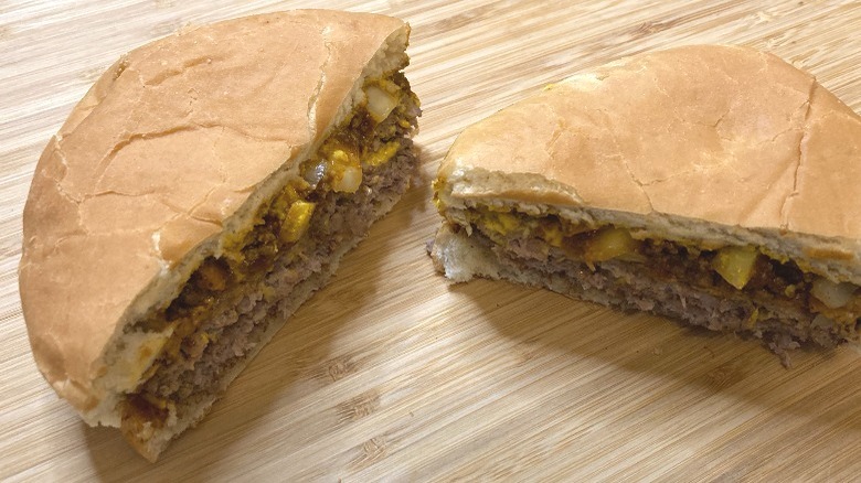 Whataburger Chili Cheese Burger sliced