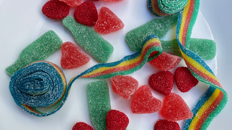 mixed gummy candy on plate