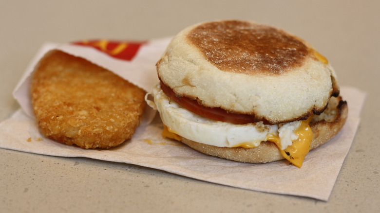 McDonald's Breakfast Sandwich and hash browns