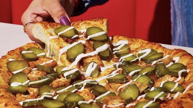 pickle pizza pie drizzled with ranch