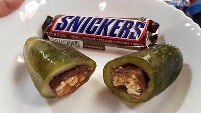 pickle stuffed with Snickers candy bar