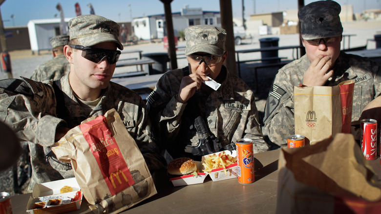 Army soldiers enjoying McDonald's meal