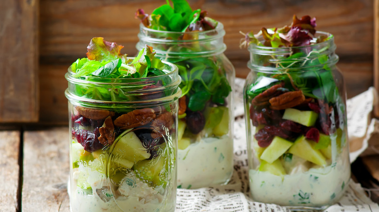 Homemade apple pecan salad in jars 