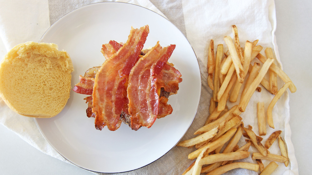 finishing off a copycat Baconator burger