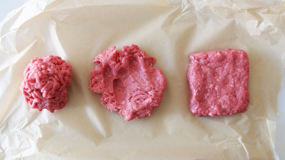 ground beef prepared into square patties