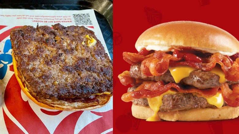 Baconator patties compared in two images