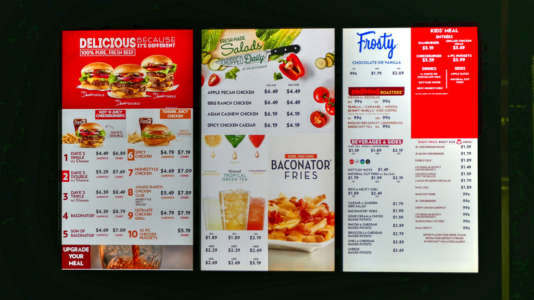 Wendy's drive-thru menu