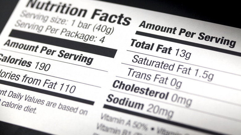 Nutrition facts label