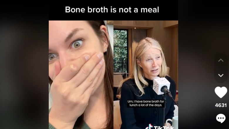 TikToker reacting to Paltrow's diet