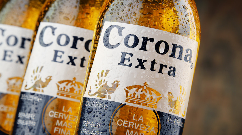 Corona beer bottles lined up