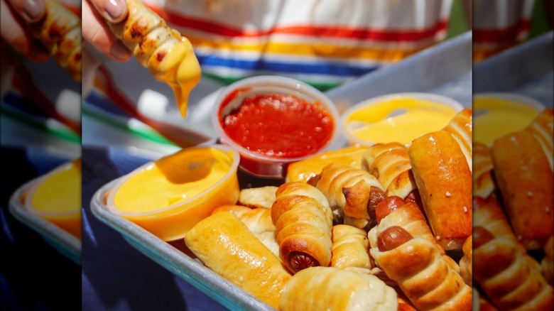 pretzel dog bites and dipping sauces