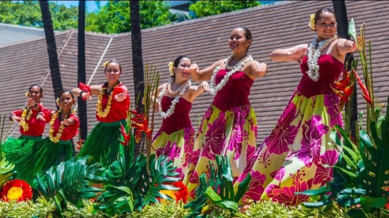 Women performing hula dance