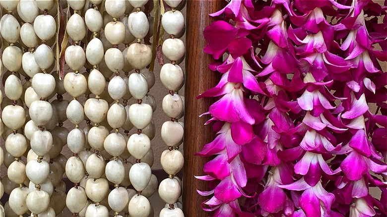 Kukui nut and orchid leis 