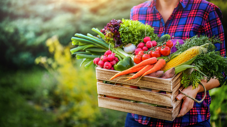 Brown box of vegetables