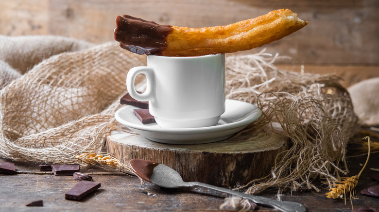 Churros with a cup of hot chocolate