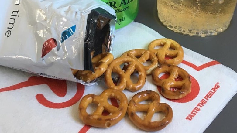 Packet of airline snack pretzels