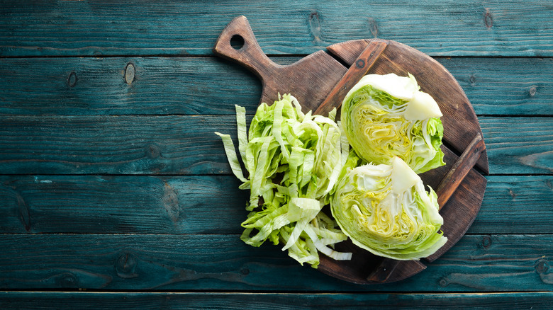 Shredded and halved iceberg lettuce