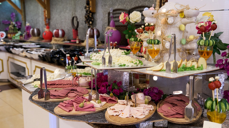 Buffet station with cold cuts and cheese