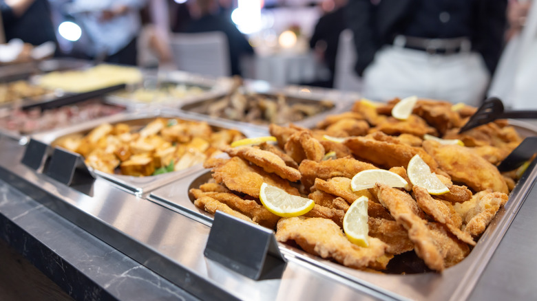 Fried food at buffet restaurant