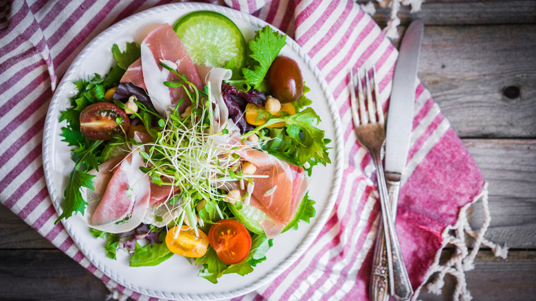 Plate of salad with sprouts