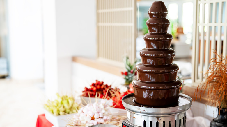 Chocolate fountain at a buffet