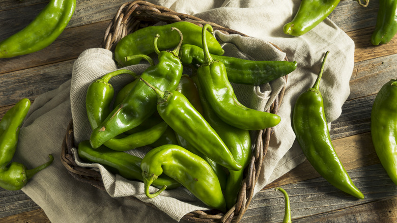 A bunch of green peppers