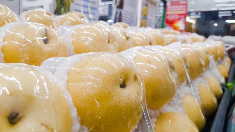 Asian pears pacakged in supermarket