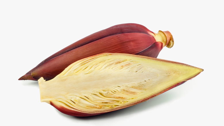 Banana flower cut in half