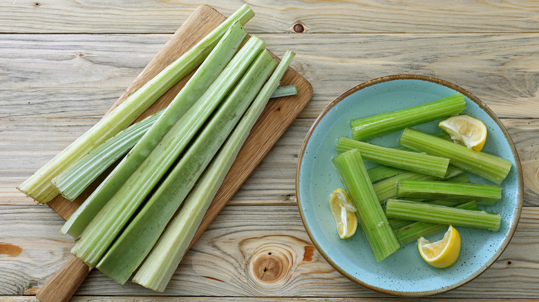 cardoon stalks on cutting board