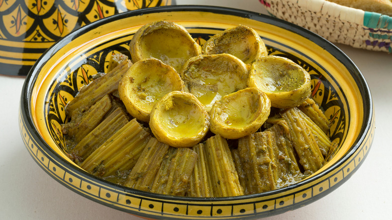 chopped cardoon stems in a bowl