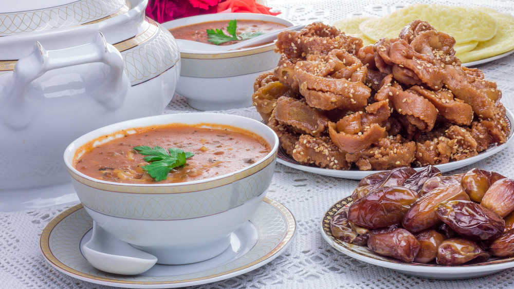 Chebakia, harira soup, and dates