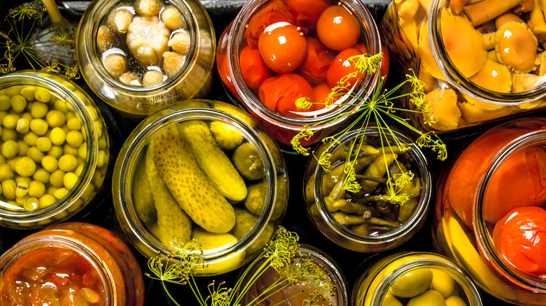 assortment of jarred pickled vegetables