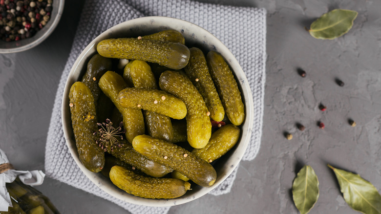 cornichons in a bowl