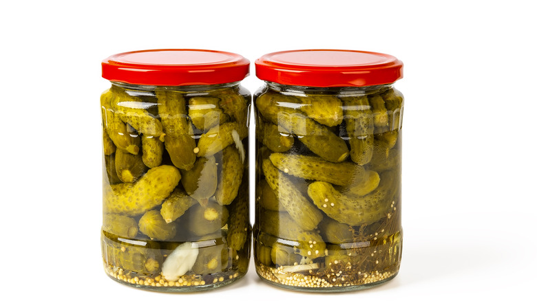 cornichon jars with red lids