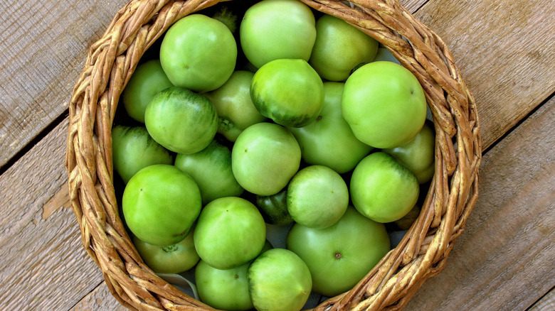 Basket of green tomatoes