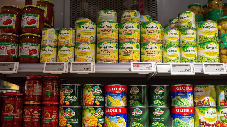 canned vegetables on store shelves