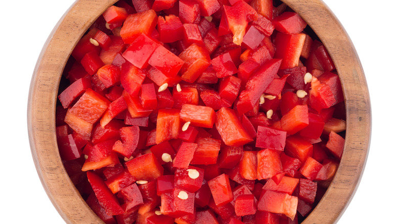 diced pimentos in a bowl