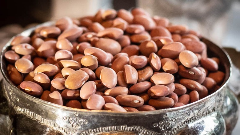 pink beans in silver bowl