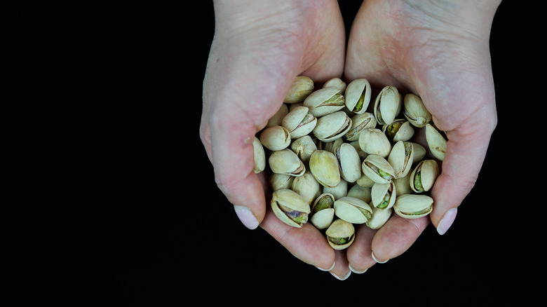 Hands holding pistachios