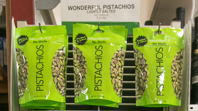 Store display of bagged pistachios