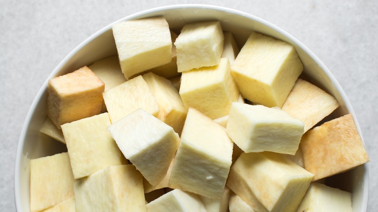 Cubed white yam in bowl