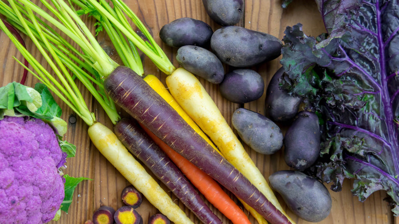 purple potatoes and other healthy vegetables