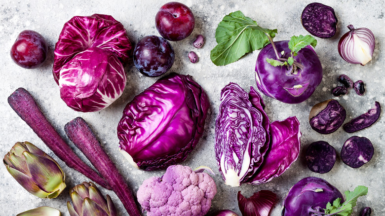 various purple fruits and vegetables 