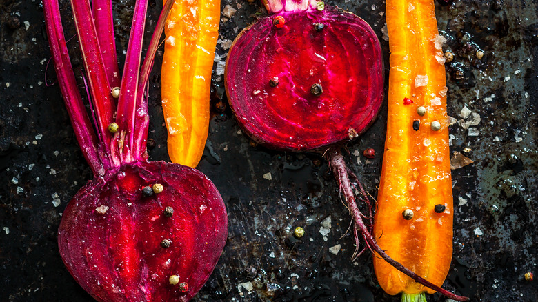 roast beets and carrots on a sheet tray