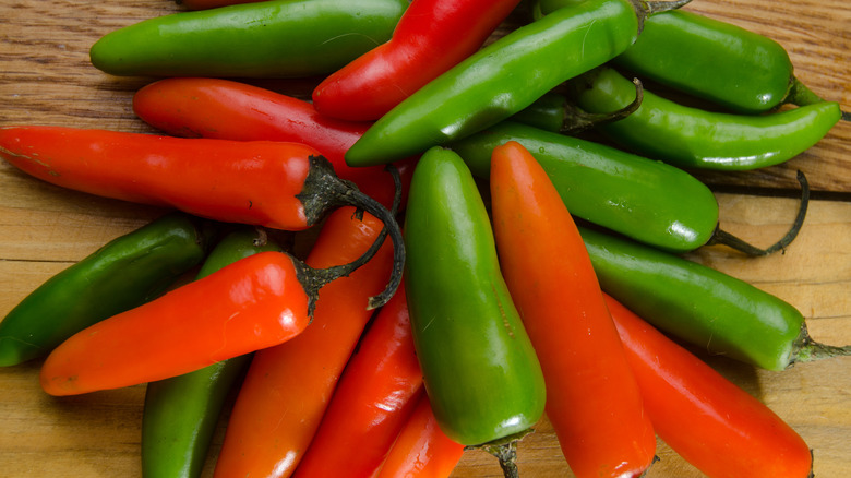 red and green Serrano peppers