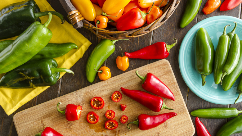 assortment of chili peppers on table